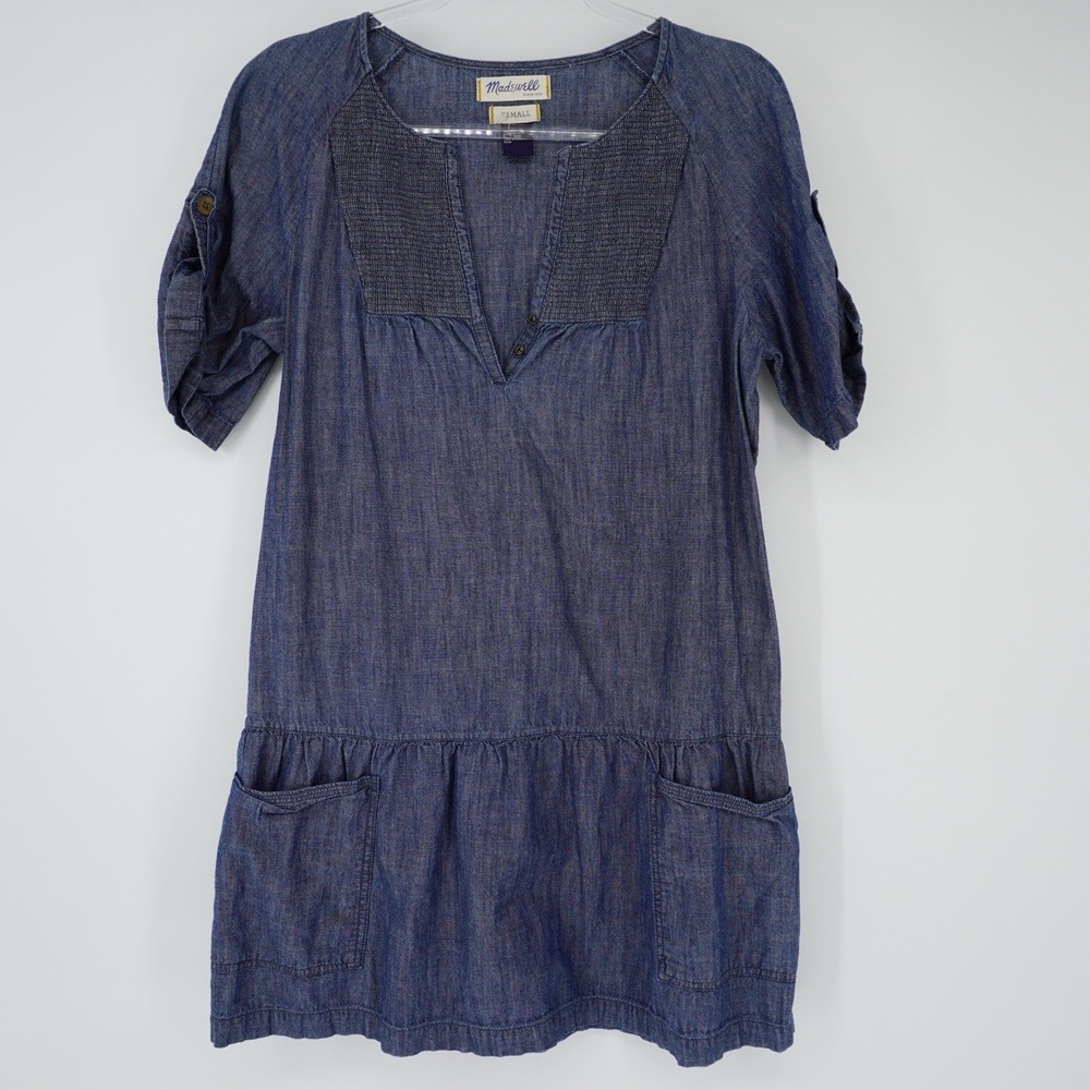 Madewell Dress Womens Blue Chambray Denim V Neck Coastal Cowgirl Western XS